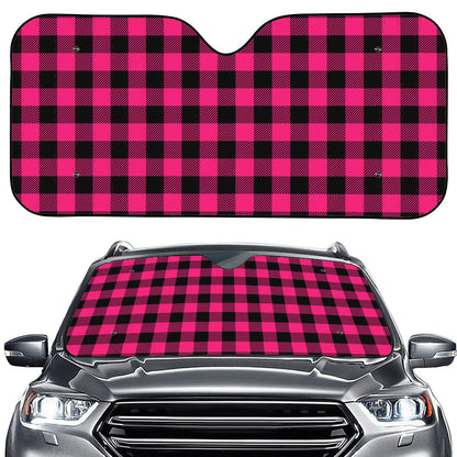 Pink And Black Buffalo Plaid Print Car Windshield Sun Shade