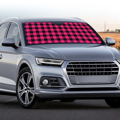 Pink And Black Buffalo Plaid Print Car Windshield Sun Shade