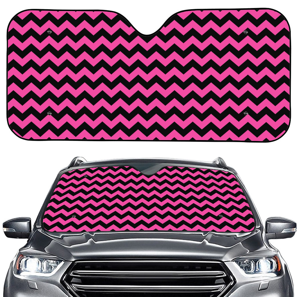 Pink And Black Chevron Pattern Print Car Windshield Sun Shade