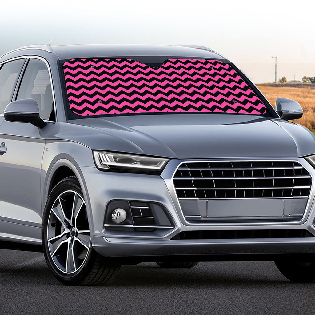 Pink And Black Chevron Pattern Print Car Windshield Sun Shade