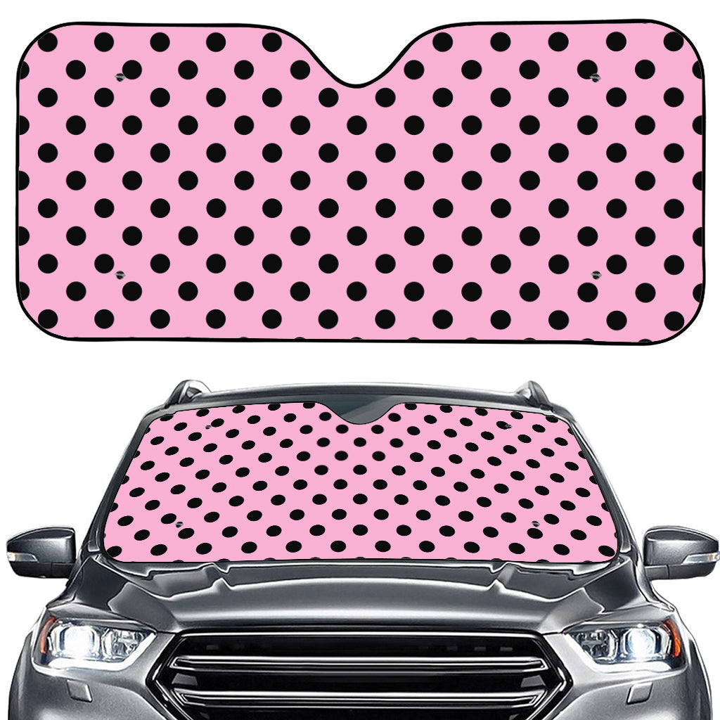 Pink And Black Polka Dot Pattern Print Car Windshield Sun Shade