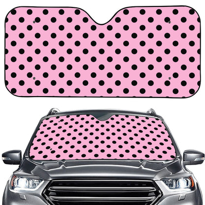 Pink And Black Polka Dot Pattern Print Car Windshield Sun Shade