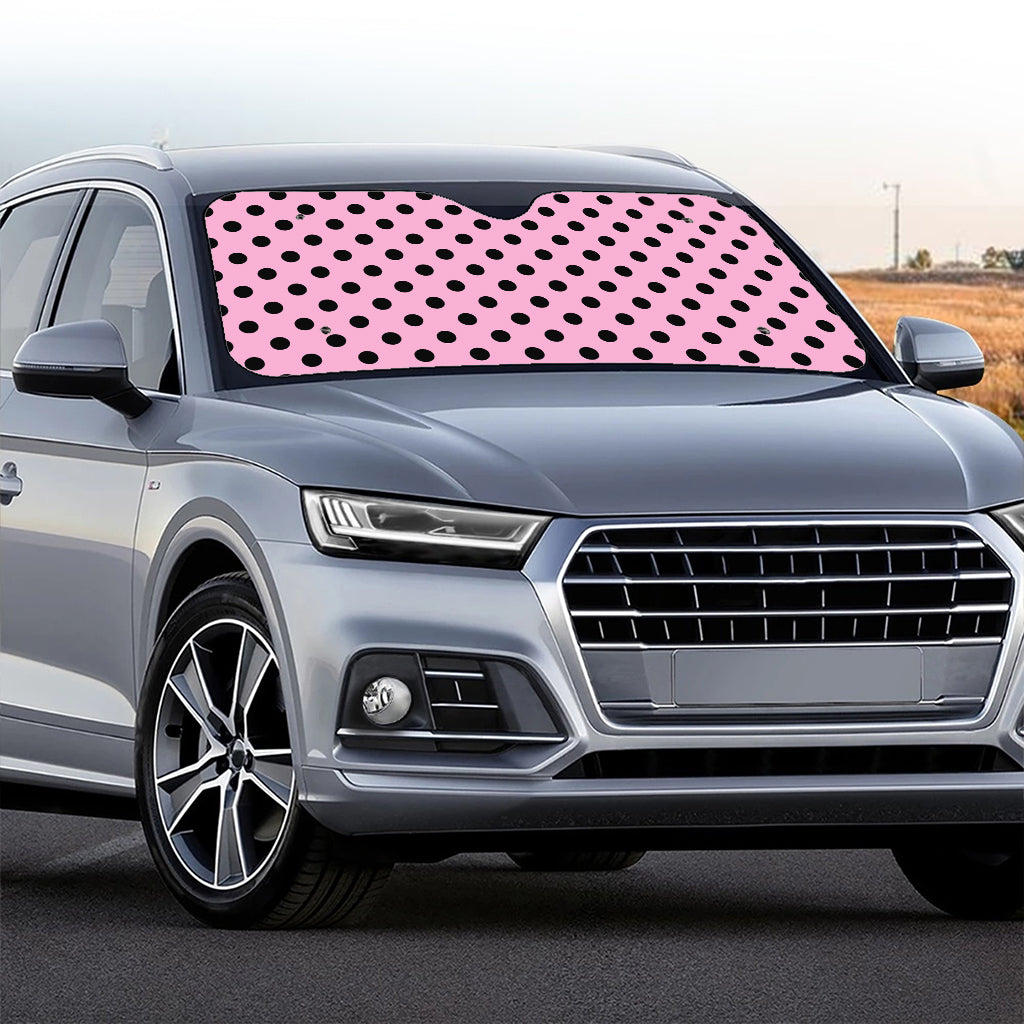 Pink And Black Polka Dot Pattern Print Car Windshield Sun Shade