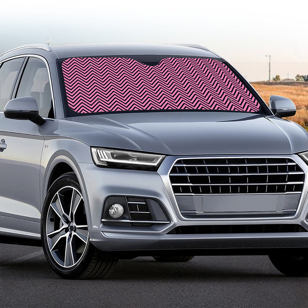 Pink And Black Zigzag Pattern Print Car Windshield Sun Shade