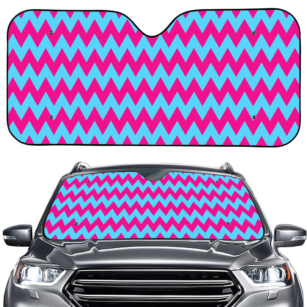 Pink And Blue Chevron Pattern Print Car Windshield Sun Shade