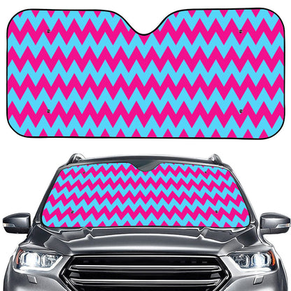 Pink And Blue Chevron Pattern Print Car Windshield Sun Shade