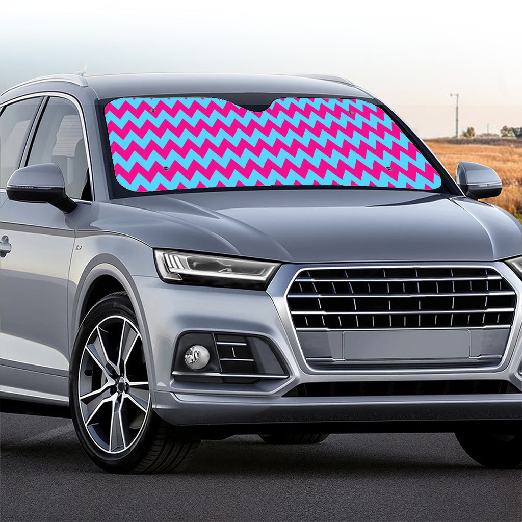 Pink And Blue Chevron Pattern Print Car Windshield Sun Shade