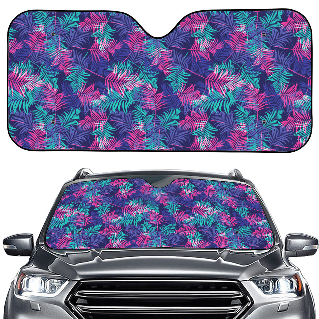 Pink And Blue Tropical Palm Leaf Print Car Windshield Sun Shade