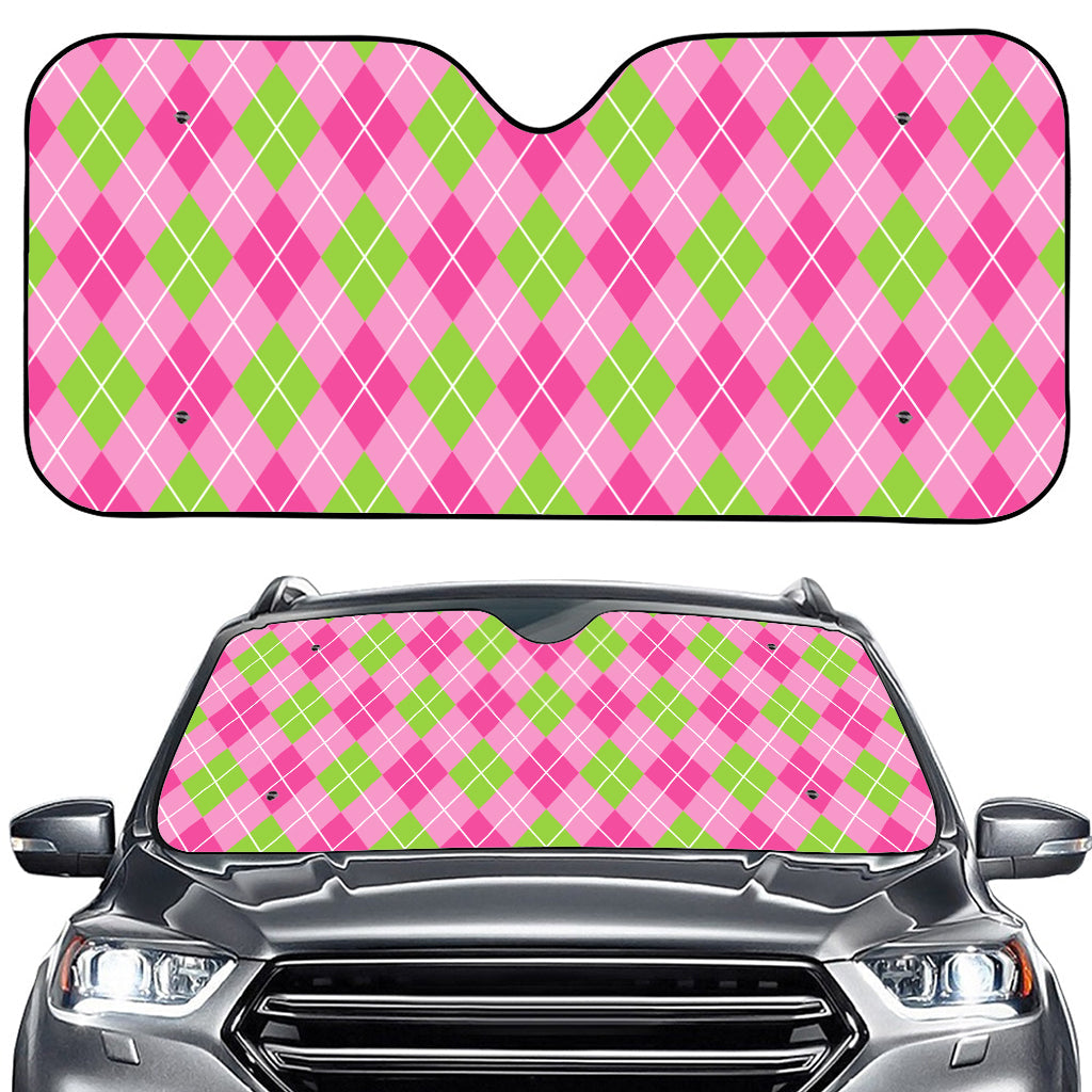 Pink And Green Argyle Pattern Print Car Windshield Sun Shade