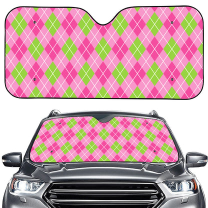 Pink And Green Argyle Pattern Print Car Windshield Sun Shade