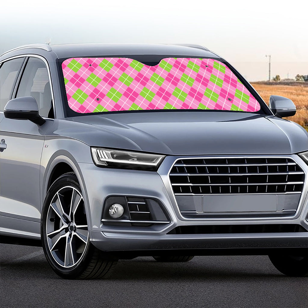 Pink And Green Argyle Pattern Print Car Windshield Sun Shade