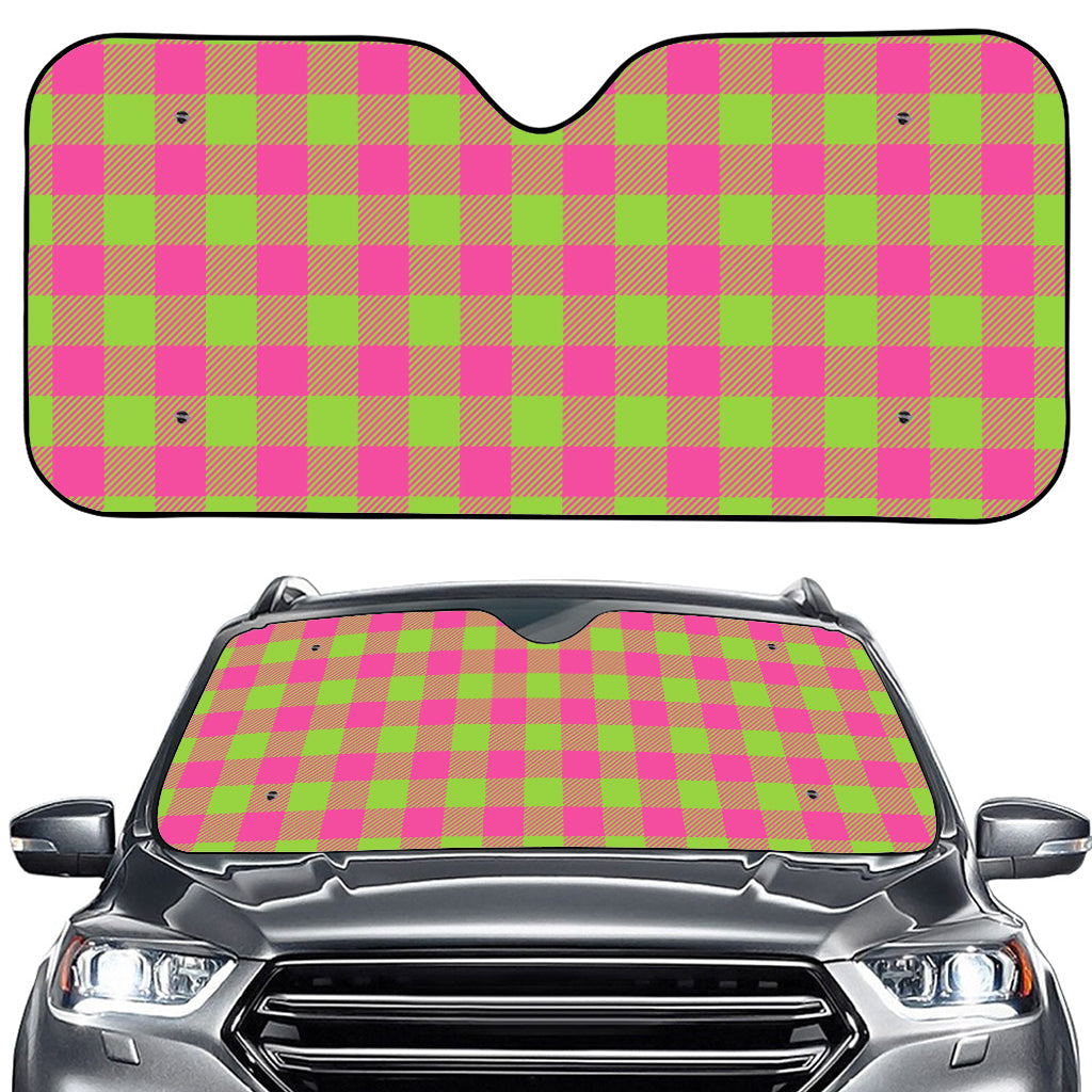 Pink And Green Buffalo Plaid Print Car Windshield Sun Shade