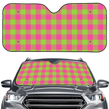 Pink And Green Buffalo Plaid Print Car Windshield Sun Shade