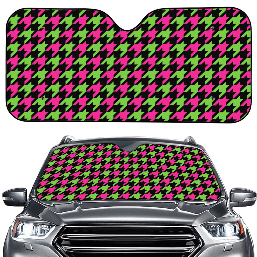 Pink And Green Houndstooth Pattern Print Car Windshield Sun Shade