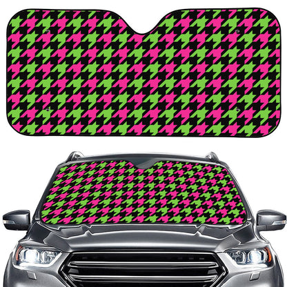 Pink And Green Houndstooth Pattern Print Car Windshield Sun Shade