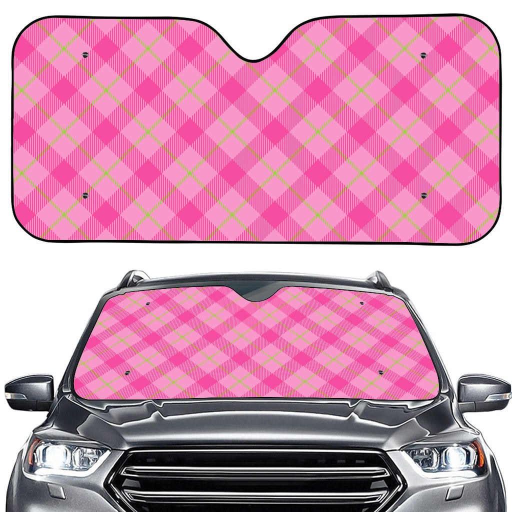 Pink And Green Plaid Pattern Print Car Windshield Sun Shade