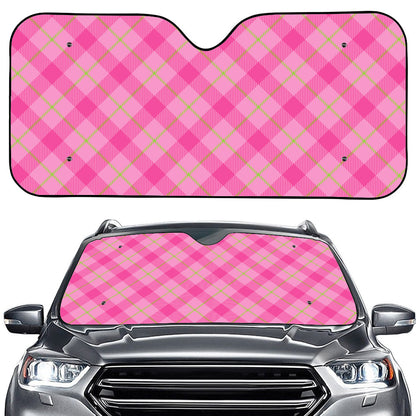 Pink And Green Plaid Pattern Print Car Windshield Sun Shade