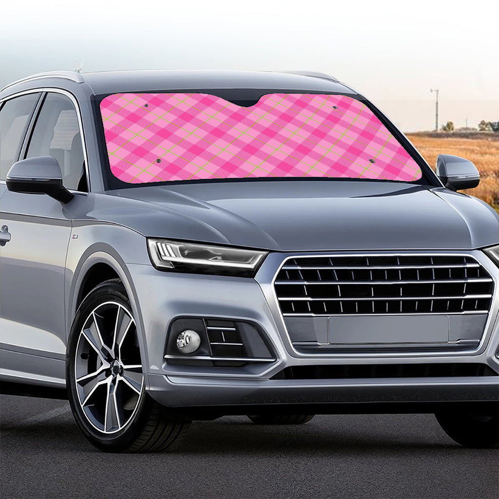 Pink And Green Plaid Pattern Print Car Windshield Sun Shade