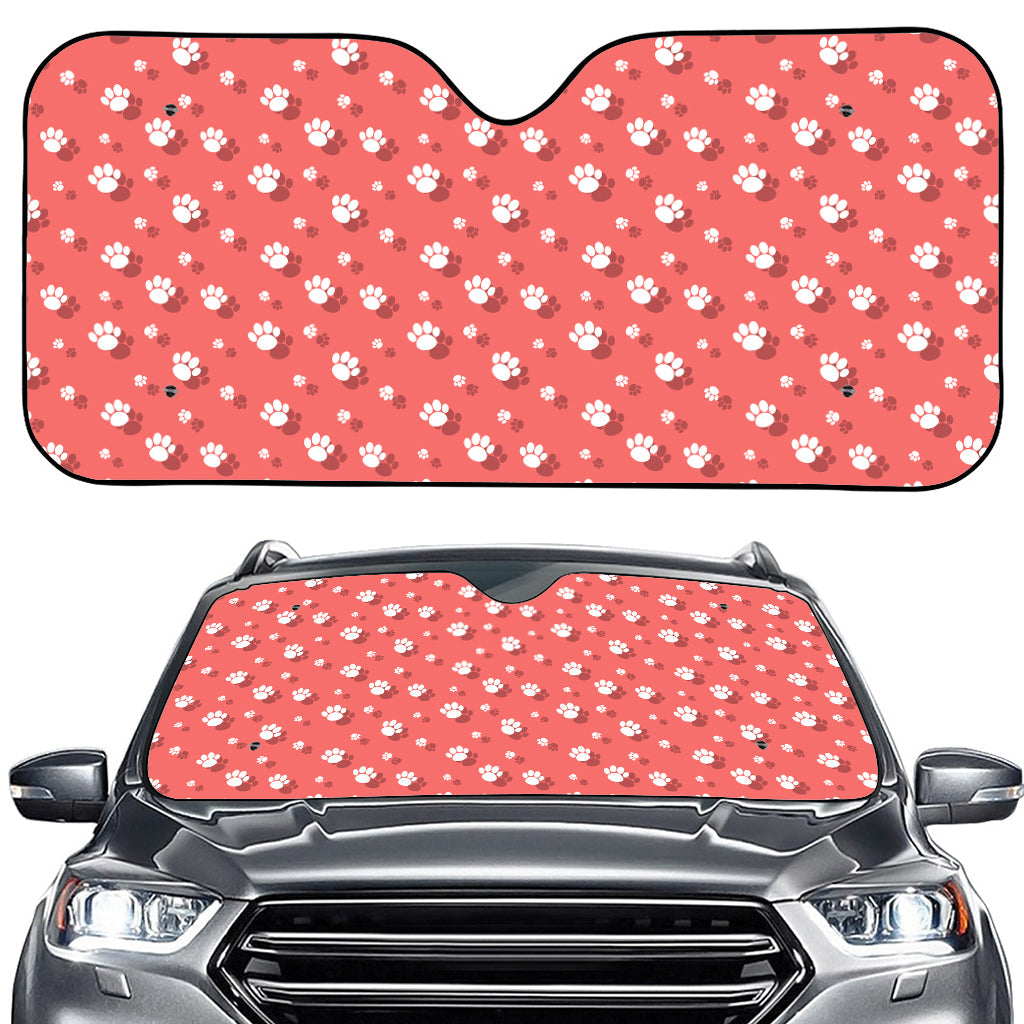 Pink And White Animal Paw Pattern Print Car Windshield Sun Shade