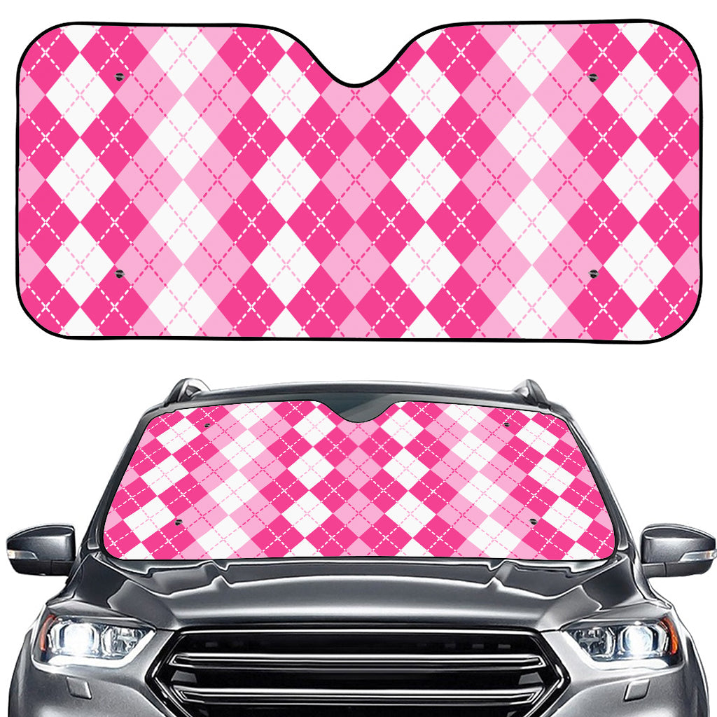Pink And White Argyle Pattern Print Car Windshield Sun Shade