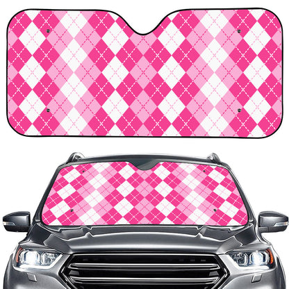 Pink And White Argyle Pattern Print Car Windshield Sun Shade