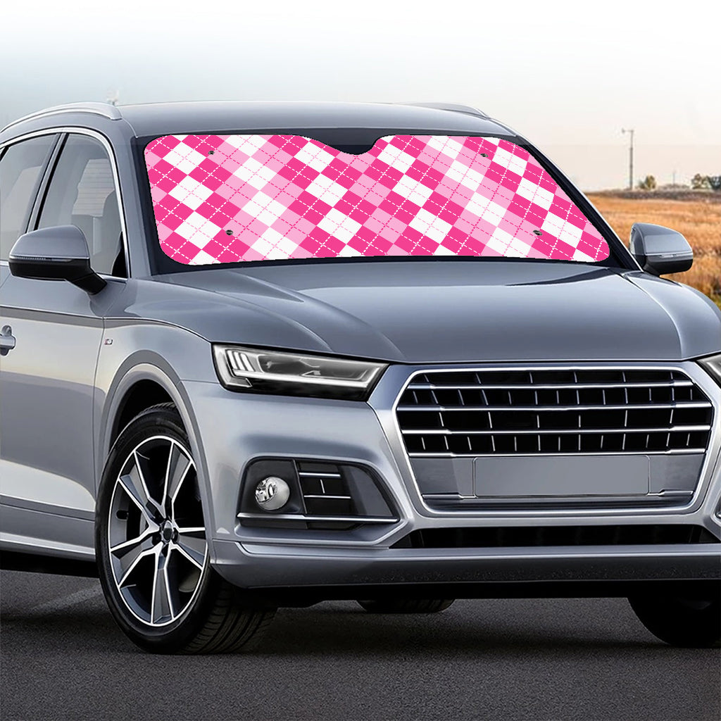 Pink And White Argyle Pattern Print Car Windshield Sun Shade
