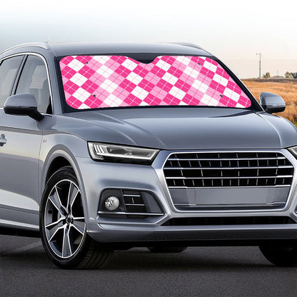 Pink And White Argyle Pattern Print Car Windshield Sun Shade