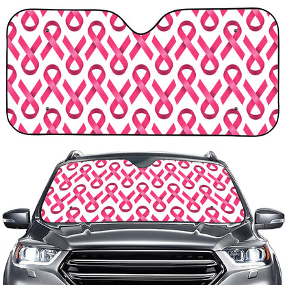 Pink And White Breast Cancer Print Car Windshield Sun Shade