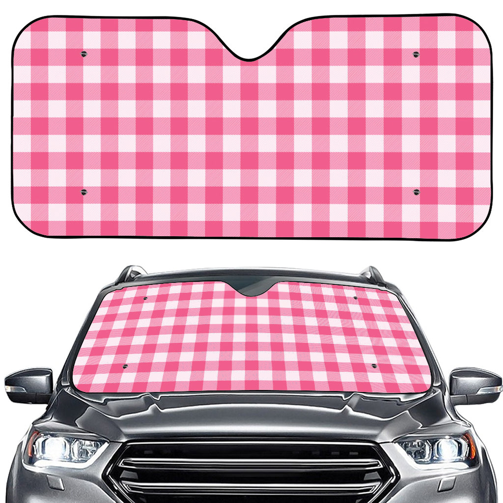 Pink And White Buffalo Check Print Car Windshield Sun Shade