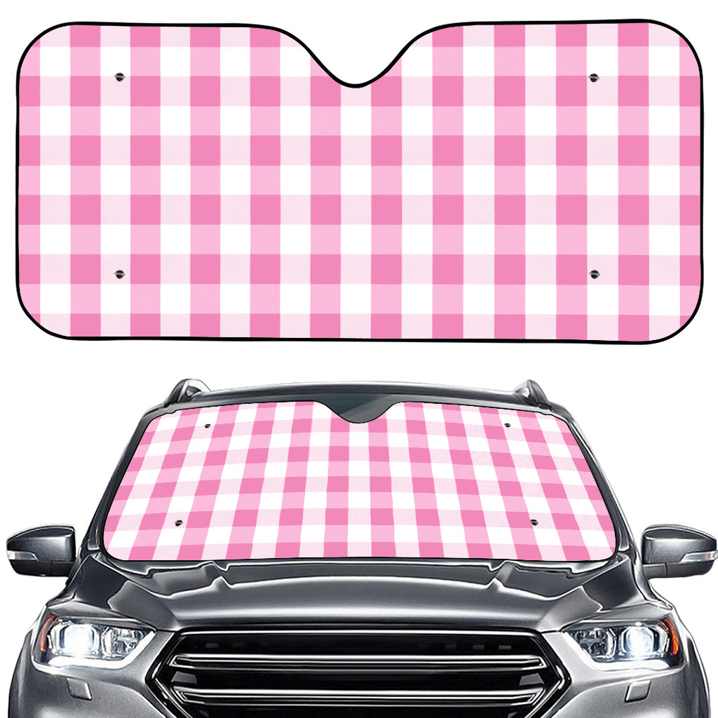 Pink And White Check Pattern Print Car Windshield Sun Shade