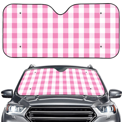 Pink And White Check Pattern Print Car Windshield Sun Shade