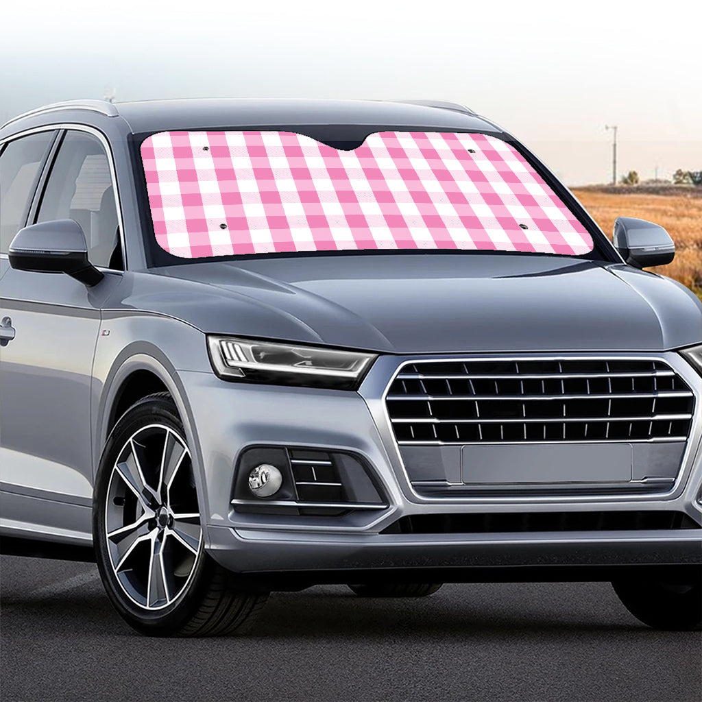 Pink And White Check Pattern Print Car Windshield Sun Shade