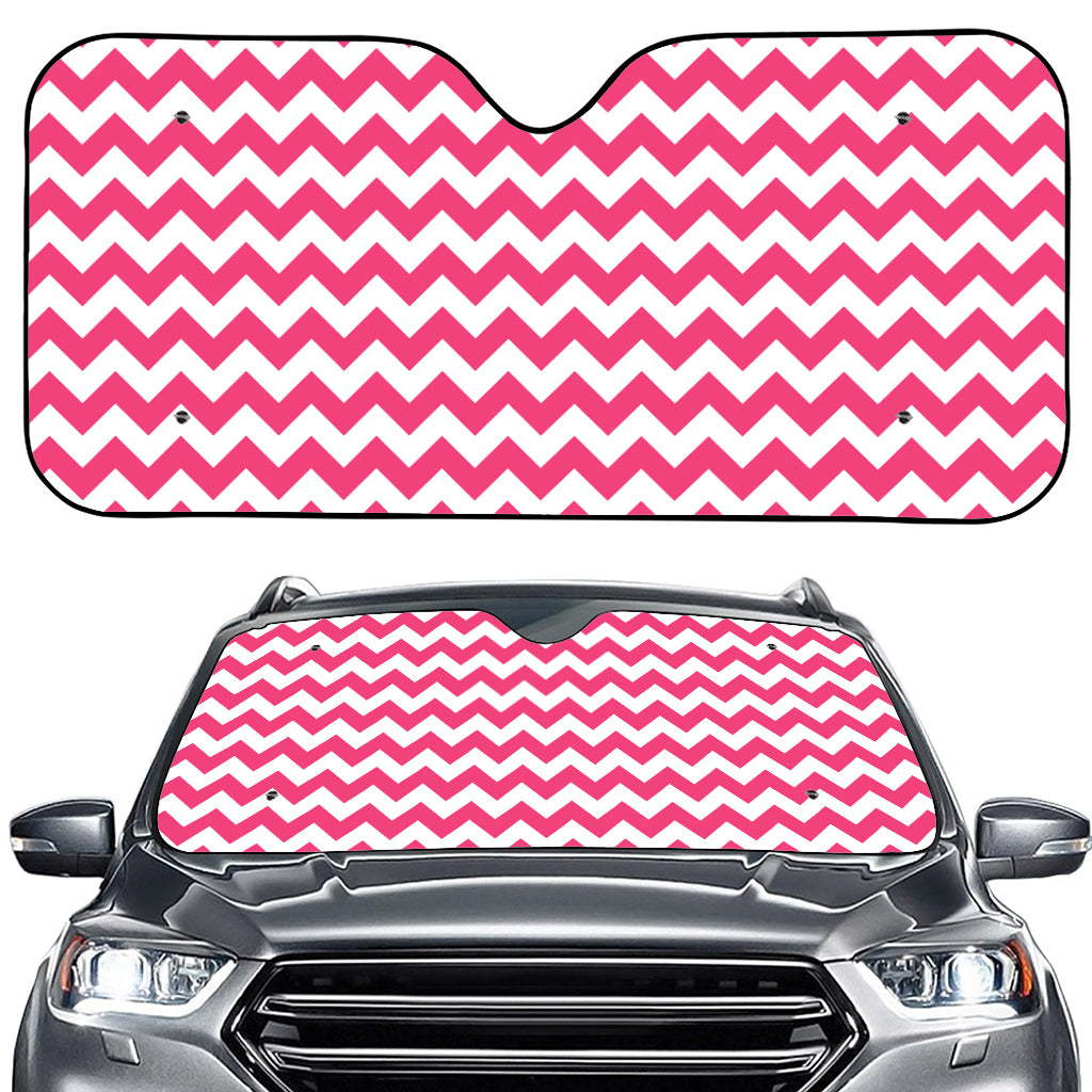 Pink And White Chevron Pattern Print Car Windshield Sun Shade
