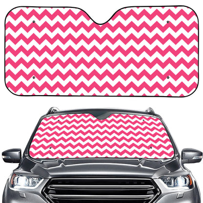 Pink And White Chevron Pattern Print Car Windshield Sun Shade
