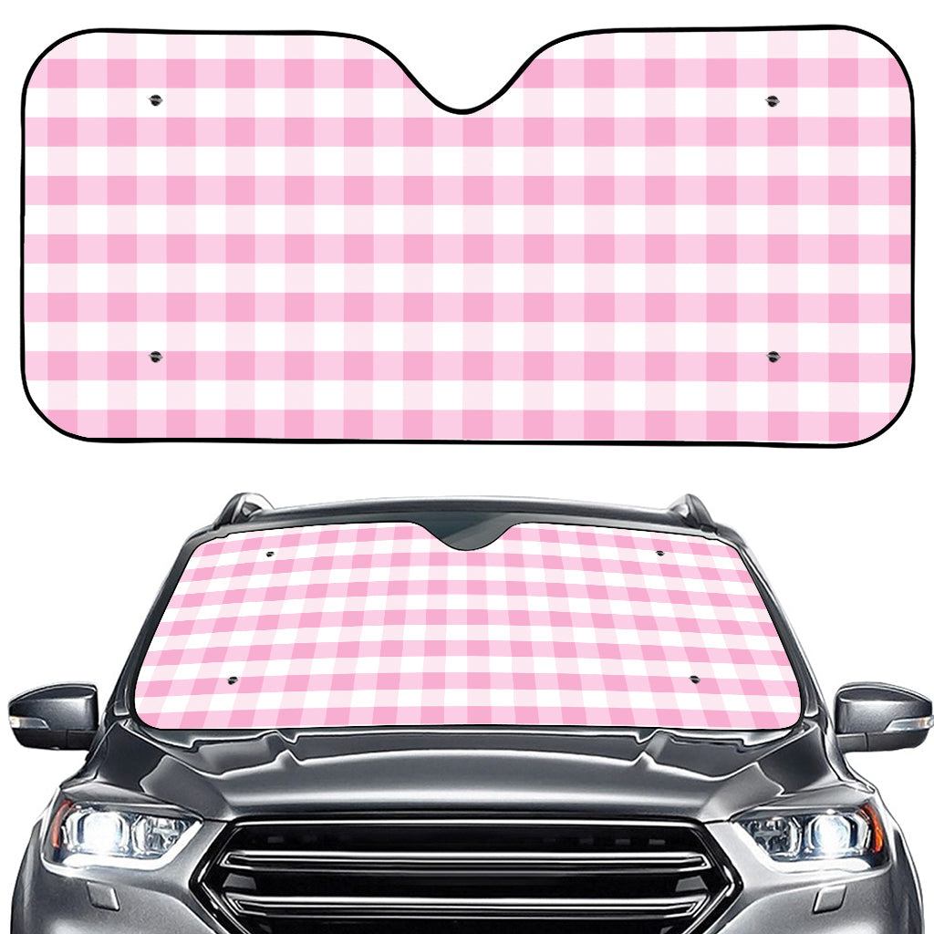 Pink And White Gingham Pattern Print Car Windshield Sun Shade
