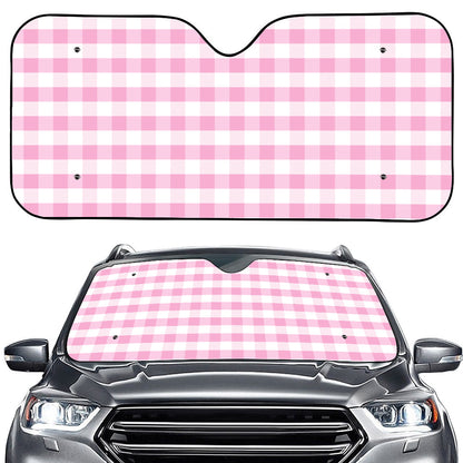 Pink And White Gingham Pattern Print Car Windshield Sun Shade