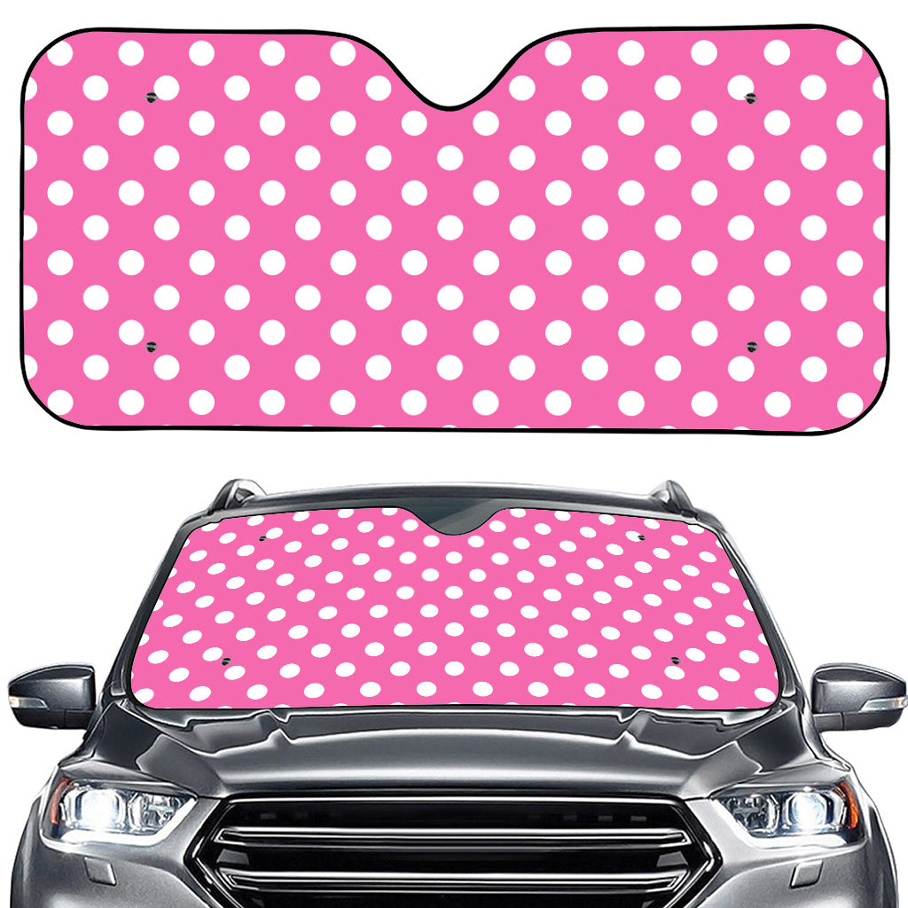 Pink And White Polka Dot Pattern Print Car Windshield Sun Shade