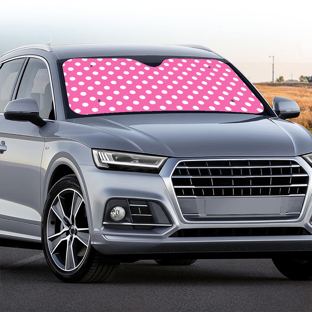 Pink And White Polka Dot Pattern Print Car Windshield Sun Shade