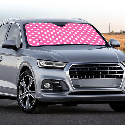 Pink And White Polka Dot Pattern Print Car Windshield Sun Shade