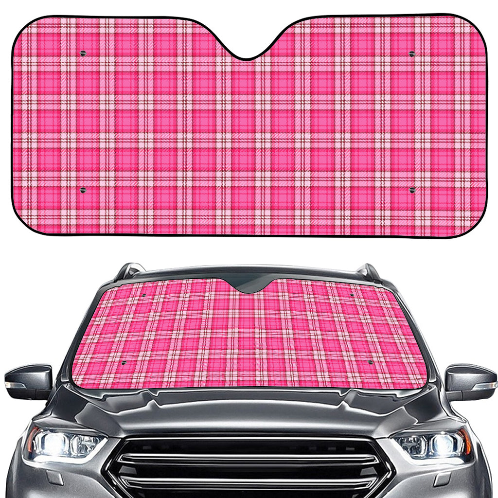 Pink And White Tartan Pattern Print Car Windshield Sun Shade