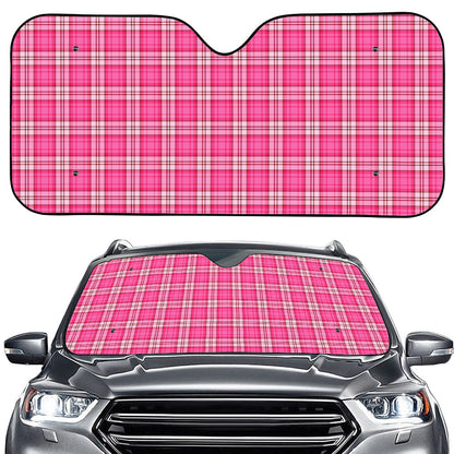 Pink And White Tartan Pattern Print Car Windshield Sun Shade