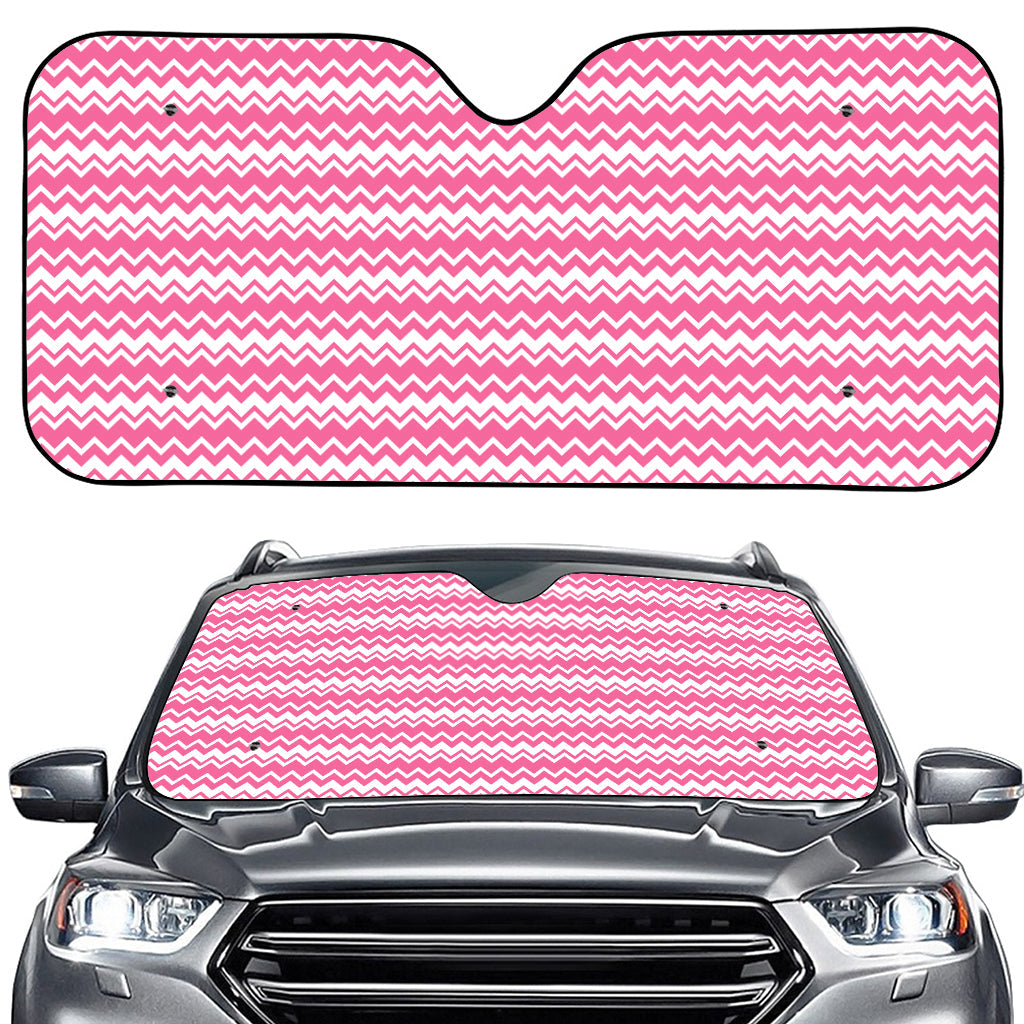 Pink And White Zigzag Pattern Print Car Windshield Sun Shade