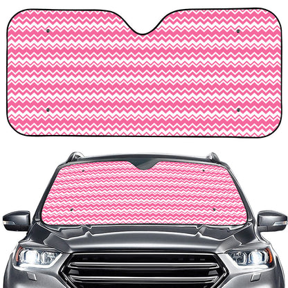 Pink And White Zigzag Pattern Print Car Windshield Sun Shade