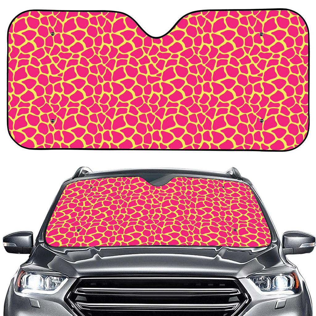 Pink And Yellow Giraffe Pattern Print Car Windshield Sun Shade