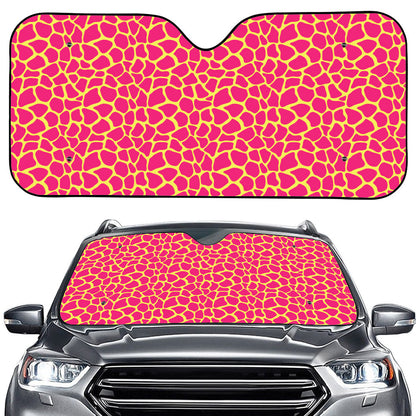 Pink And Yellow Giraffe Pattern Print Car Windshield Sun Shade