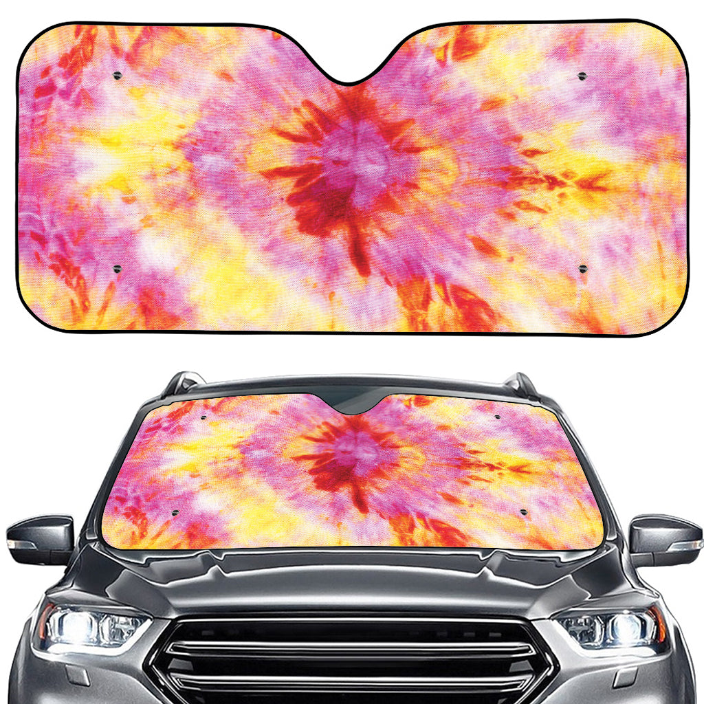 Pink And Yellow Tie Dye Print Car Windshield Sun Shade