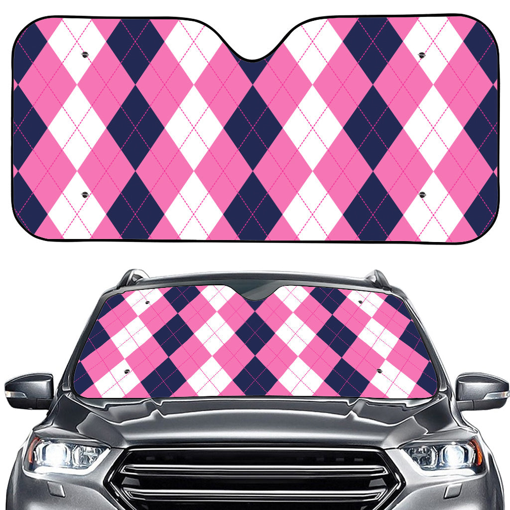 Pink Blue And White Argyle Pattern Print Car Windshield Sun Shade