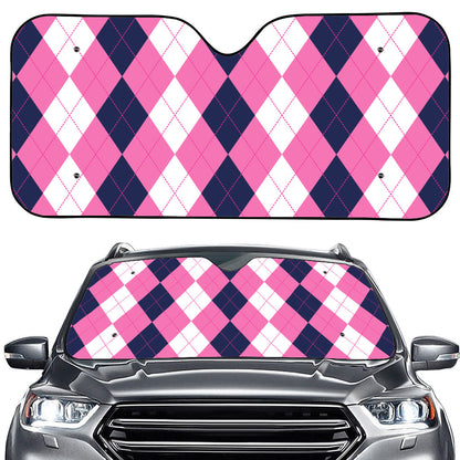 Pink Blue And White Argyle Pattern Print Car Windshield Sun Shade