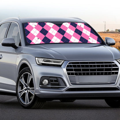 Pink Blue And White Argyle Pattern Print Car Windshield Sun Shade