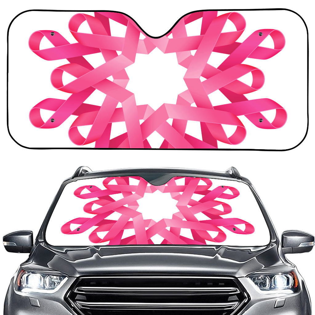 Pink Breast Cancer Ribbon Flower Print Car Windshield Sun Shade